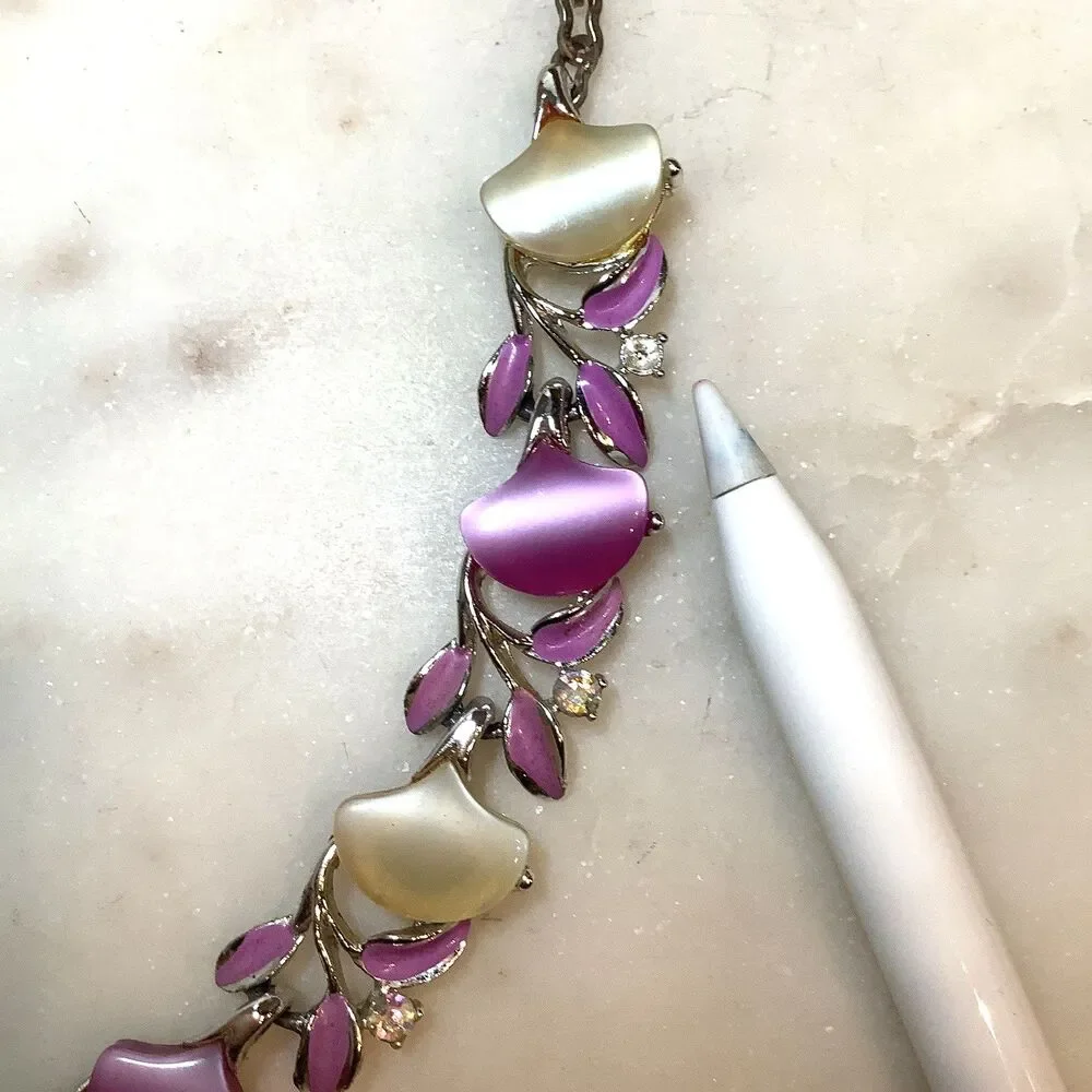 Vintage Necklace Purple Moonglow Thermoset Plastic AB Crystal Choker Collar